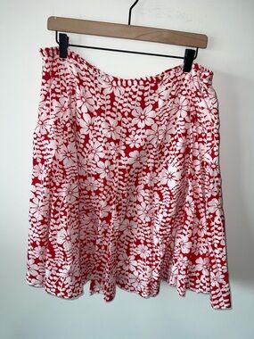 Floral Red Circle Skirt with White Pattern 100% Cotton